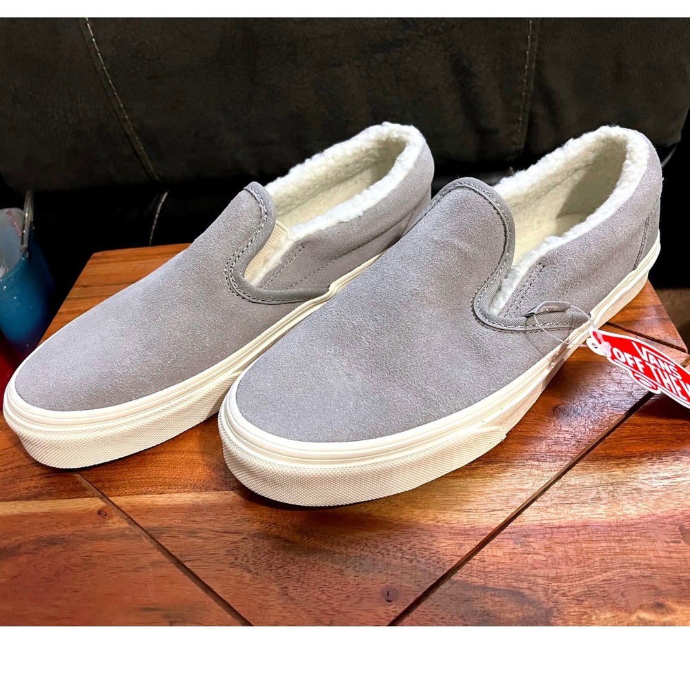 Vans Off The Wall Slip On Gray Suede Sherpa Lined Skate Shoes Womens  7.5 NWB - Picture 6 of 12